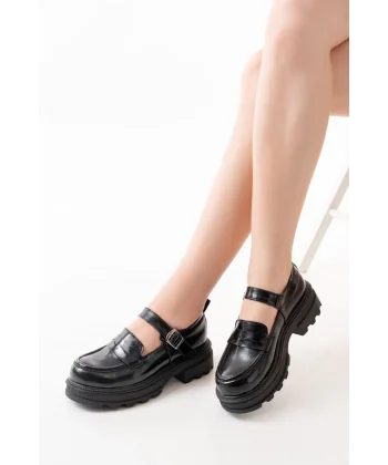 745-771 Siyah Rugan Günlük Yüksek Tabanlı Loafer Ayakkabı