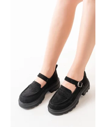 745-771 Siyah Süet Kadın Günlük Yüksek Tabanlı Loafer Ayakkabı