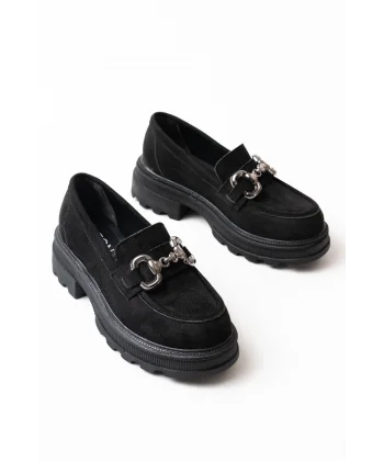 745-773 Siyah Süet Günlük Yüksek Tabanlı Loafer Ayakkabı