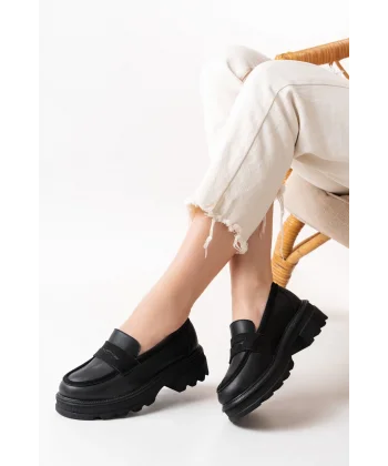 746-759 Siyah Günlük Yüksek Tabanlı Loafer Ayakkabı