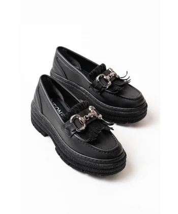 749-750 Siyah Tokalı Günlük Yüksek Tabanlı Loafer Ayakkabı