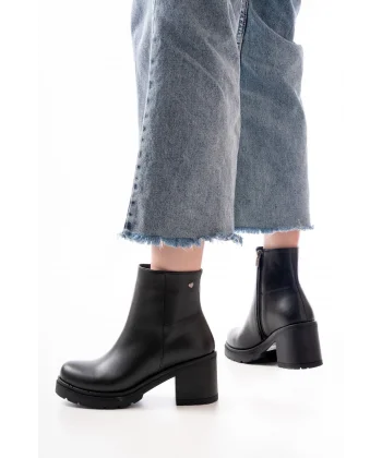 767-3020 Siyah Fermuarlı Kalın Topuklu Günlük Kadın Bot