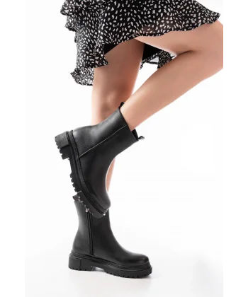 812-2012 Siyah Luna Fermuarlı Günlük Kadın Bot