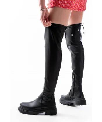 812-2194 Siyah Fermuarlı Diz Üstü Bağcıklı Çorap Günlük Kadın Çizme
