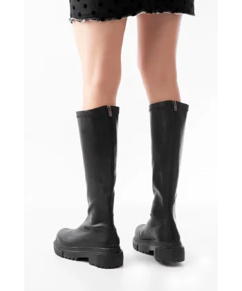 812-301 Siyah Streç Arkadan Fermuarlı Günlük Kadın Çizme