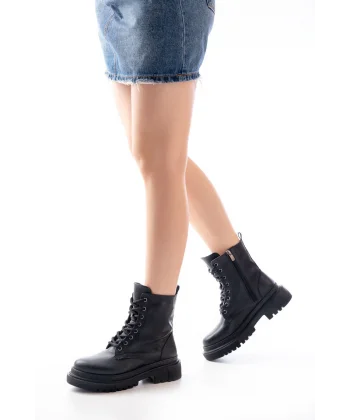 812-356 Siyah Bağcıklı Fermuarlı Günlük Kadın Bot