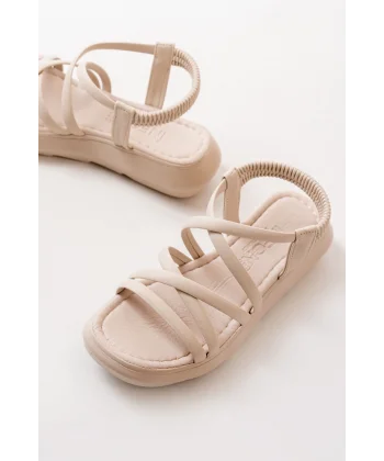 841-841 Bej Lastikli Kadın Günlük Sandalet