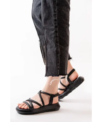 841-841 Siyah Lastikli Günlük Kadın Sandalet