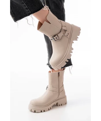 868-2015 Bej Fermuarlı Günlük Kadın Bot