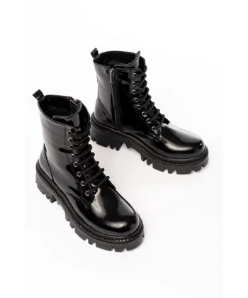 868-356 Siyah Rugan Bağcıklı Fermuarlı Günlük Kadın Bot