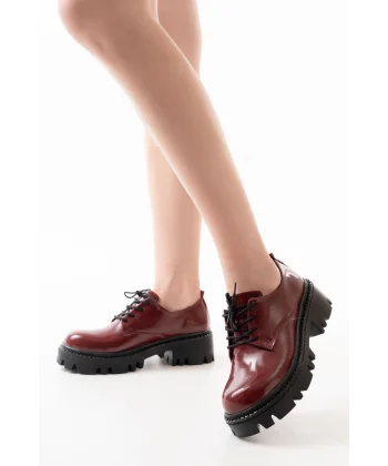 868-754 Bordo Rugan Bağcıklı Günlük Yüksek Tabanlı Loafer Ayakkabı
