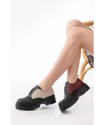 868-754 Siyah Garni Bağcıklı Günlük Yüksek Tabanlı Loafer Ayakkabı