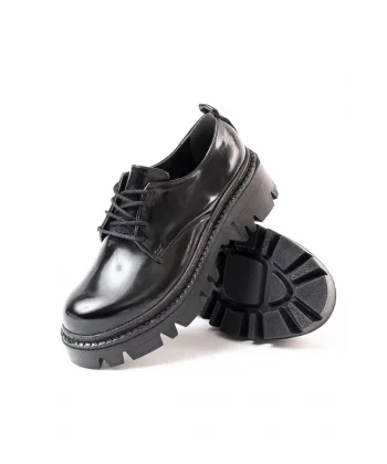 868-754 Siyah Rugan Bağcıklı Günlük Yüksek Tabanlı Loafer Ayakkabı