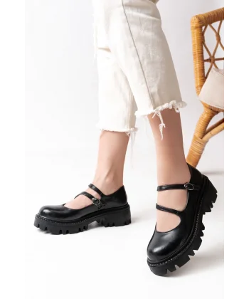 868-756 Siyah Rugan Günlük Yüksek Tabanlı Loafer Ayakkabı