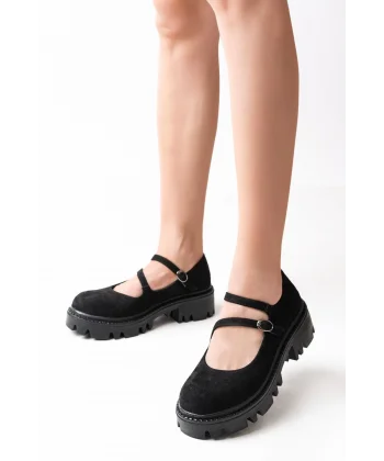 868-756 Siyah Süet Günlük Yüksek Tabanlı Loafer Ayakkabı