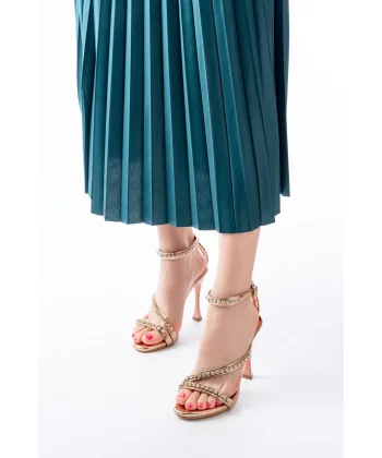 A-20 Rose Taşlı Vivet Platformlu Topuklu Kadın Ayakkabı