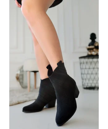 Akver Siyah Nubuk Topuklu Bot