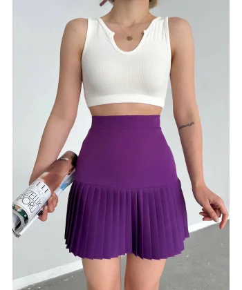 Altı pliseli mini etek Mor s24705