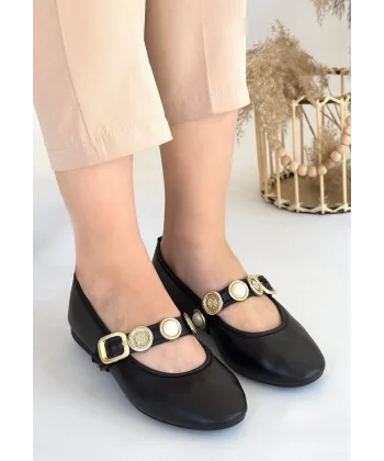 Atnis Siyah Cilt Babet Ayakkabı