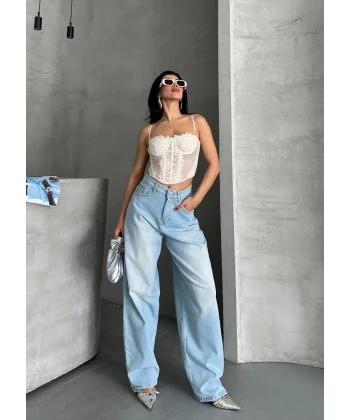 Baggy süper taş bıyık yıkama buz mavi d2007