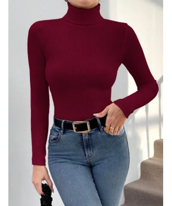 Balıkçı yaka dar kesim kaşkorse kazak Bordo