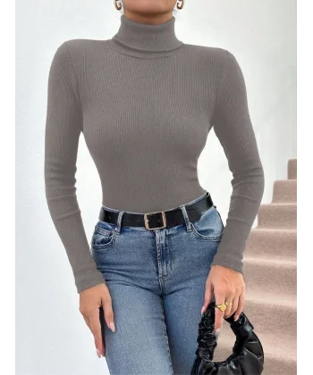 Başıkçı yaka dar kesim kaşkorse kazak gri w3103