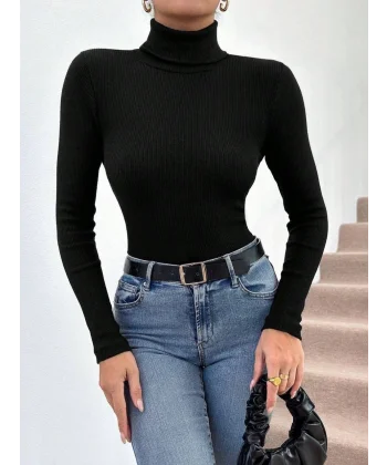 Başıkçı yaka dar kesim kaşkorse kazak siyah w3103