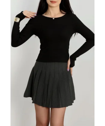 Bisiklet Yaka Parmak Geçmeli Kaşkorse bluz siyah a3829