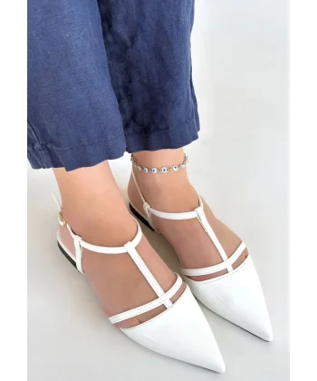 Canca Beyaz Rugan Babet Ayakkabı
