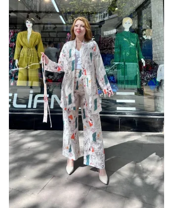 Ceketli baskılı takım