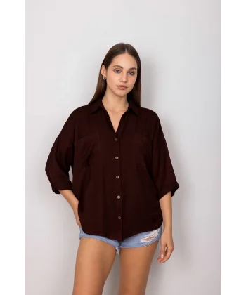 Cepli salaş gömlek koyu kahve t1010