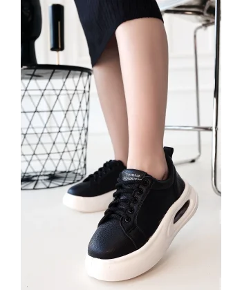 Chris Siyah Cilt Bağcıklı Spor Ayakkabı