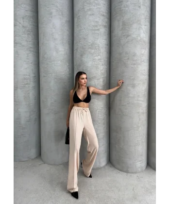 Çımalı keten pantolon