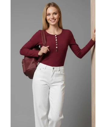 Çıtçıt Detaylı Bluz Bordo T4343