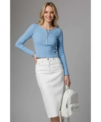 Çıtçıt Detaylı Bluz Mavi T4343