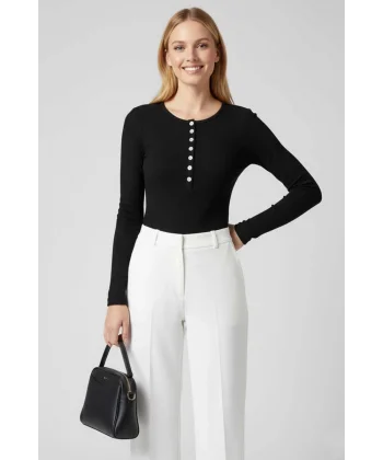 Çıtçıt Detaylı Bluz Siyah T4343