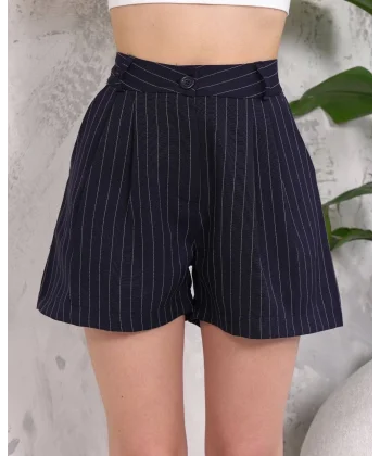 Çizgili düğmeli şort siyah s2551251