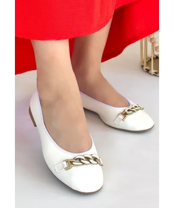 Cleo Beyaz Cilt Babet Ayakkabı