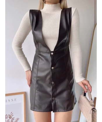 Deri jile elbise kahve w24796