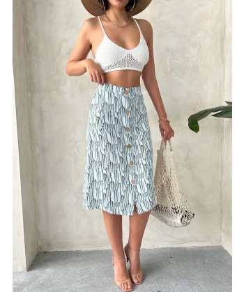 Desenli düğmeli etek s25800