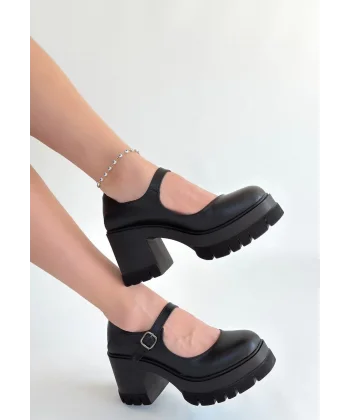 Dlor Siyah Cilt Dolgu Topuk Ayakkabı