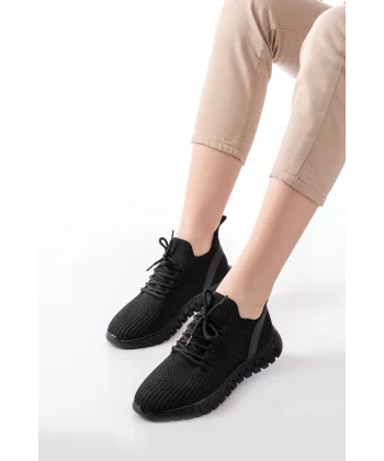 DM-501 Siyah Bağcıklı Faylon Taban Günlük Spor Ayakkabı