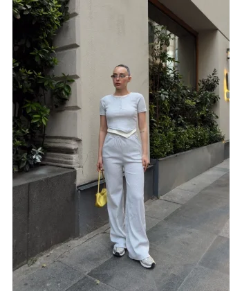 Düğme yakalı gri alt üst takım s3943