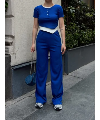 Düğme yakalı saks alt üst takım s3943