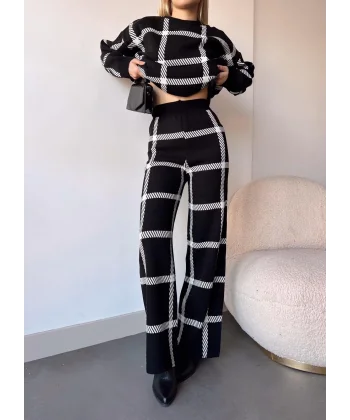 Ekoseli triko takım siyahbeyaz