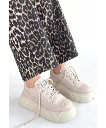 Emwa Bej Cilt Bağcıklı Spor Ayakkabı