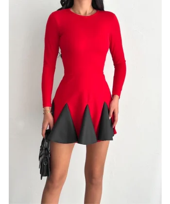 Eteği kloş crep mini elbise s1267