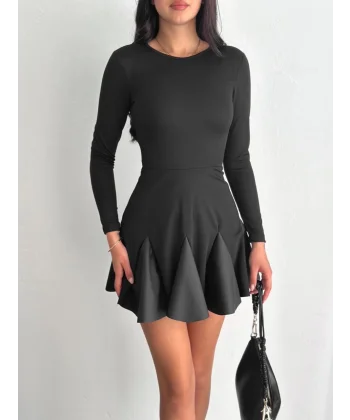 Eteği kloş crep mini elbise s1267