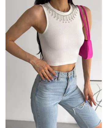 fitilli kaşkorse yakası zincirli atlet beyaz