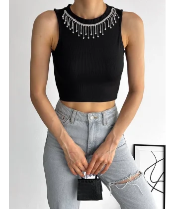 fitilli kaşkorse yakası zincirli atlet siyah